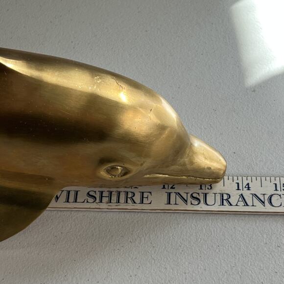 Dolphin Sculpture/Sea Life Figurine Vintage Solid Brass 13.5" x 7" - Picture 8 of 13